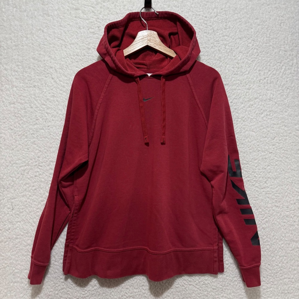 Nike Dri Fit Center Swoosh Burgundy Long Sleeve Pullover‎ Hoodie Women's Sz S